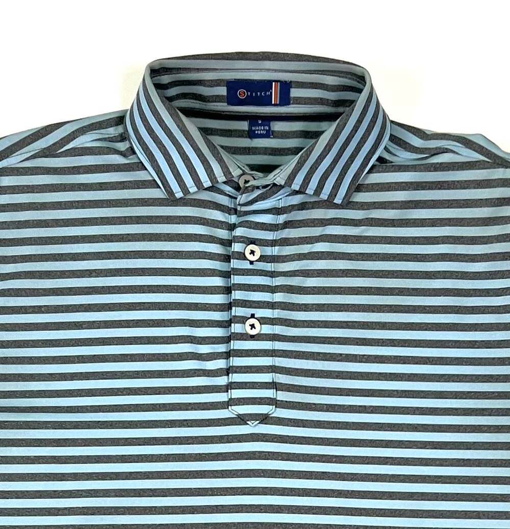 Stitch Golf Men's Size S Atlantic Stripe Performance Polo Shirt Blue Gray